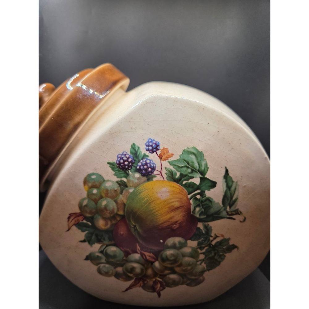Nelson McCoy Tilted Canister Fruit Festival Pattern Vintage Cream Brown Large